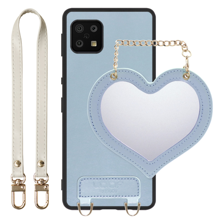 [ LOOF CHARM-SHELL Series ] AQUOS sense6s /sense6 sense 6s 6 スマホケース  ハートのミラーチャーム付き シンプル 背面カバー スマホケース ストラップ付 本革 [ AQUOS sense6/sense6s ]
