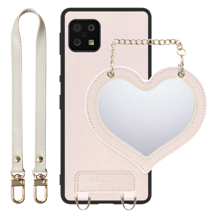 [ LOOF CHARM-SHELL Series ] AQUOS sense6s /sense6 sense 6s 6 スマホケース  ハートのミラーチャーム付き シンプル 背面カバー スマホケース ストラップ付 本革 [ AQUOS sense6/sense6s ]