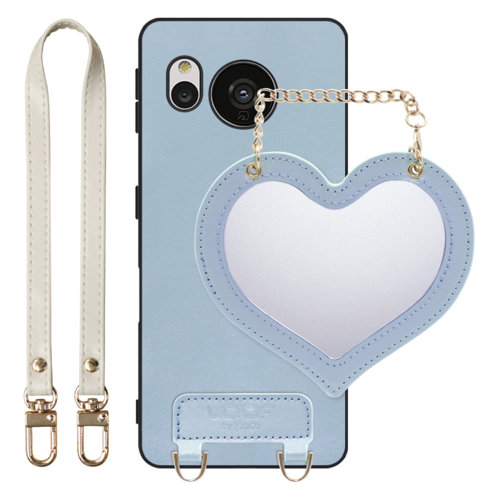 [ LOOF CHARM-SHELL Series ] AQUOS sense7 sense 7 スマホケース  ハートのミラーチャーム付き シンプル 背面カバー スマホケース ストラップ付 本革 [ AQUOS sense7 ]