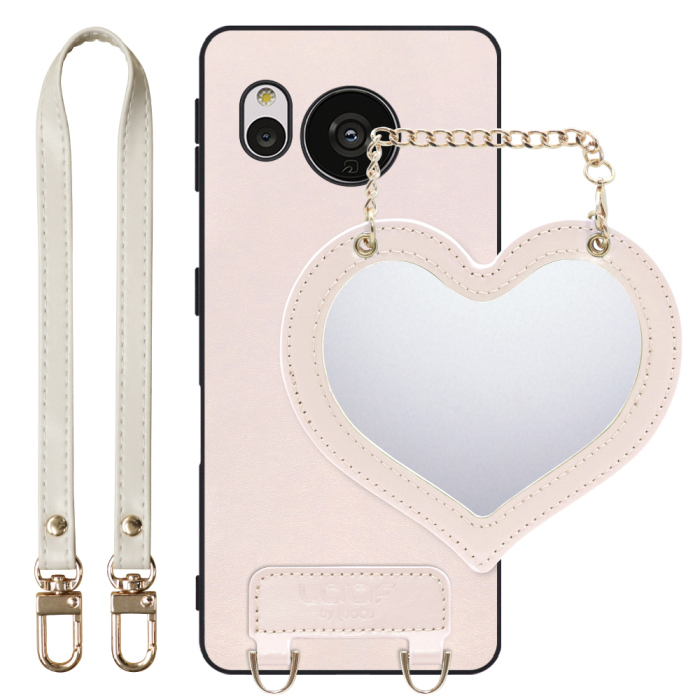 [ LOOF CHARM-SHELL Series ] AQUOS sense7 sense 7 スマホケース  ハートのミラーチャーム付き シンプル 背面カバー スマホケース ストラップ付 本革 [ AQUOS sense7 ]