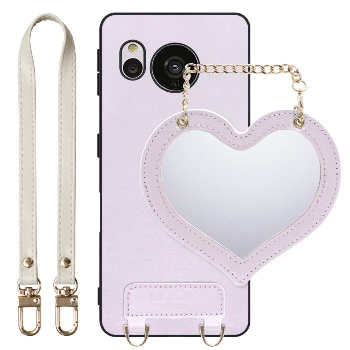 [ LOOF CHARM-SHELL Series ] AQUOS sense7 sense 7 スマホケース  ハートのミラーチャーム付き シンプル 背面カバー スマホケース ストラップ付 本革 [ AQUOS sense7 ]