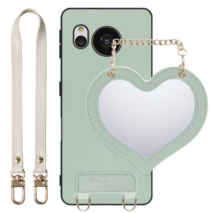[ LOOF CHARM-SHELL Series ] AQUOS sense7 Plus sense7plus 7plus sense 7 スマホケース  ハートのミラーチャーム付き シンプル 背面カバー スマホケース ストラップ付 本革 [ AQUOS sense7 Plus ]