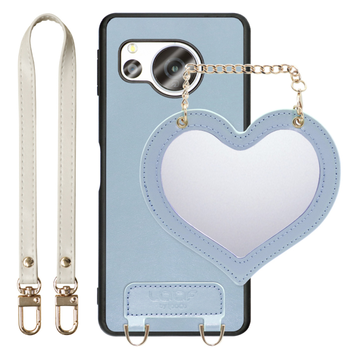 [ LOOF CHARM-SHELL Series ] AQUOS sense8 SH-54D / SHG11 sense 8 スマホケース  ハートのミラーチャーム付き シンプル 背面カバー スマホケース ストラップ付 本革 [ AQUOS sense8 ]