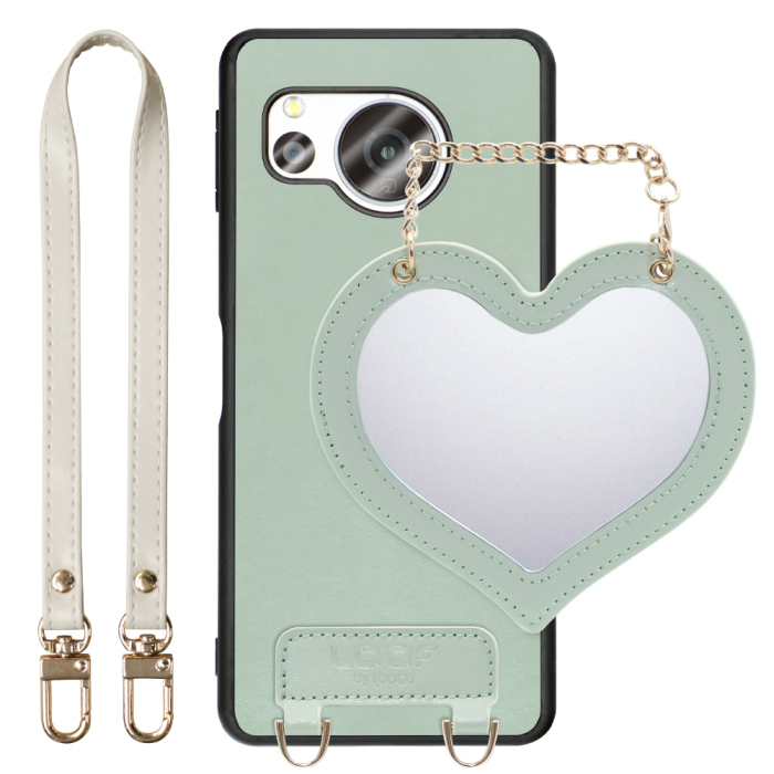 [ LOOF CHARM-SHELL Series ] AQUOS sense8 SH-54D / SHG11 sense 8 スマホケース  ハートのミラーチャーム付き シンプル 背面カバー スマホケース ストラップ付 本革 [ AQUOS sense8 ]