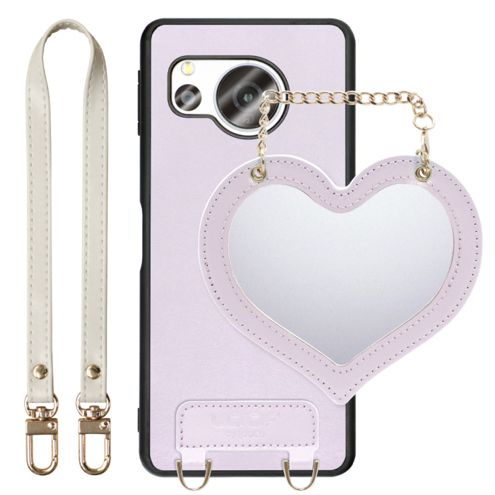 [ LOOF CHARM-SHELL Series ] AQUOS sense8 SH-54D / SHG11 sense 8 スマホケース  ハートのミラーチャーム付き シンプル 背面カバー スマホケース ストラップ付 本革 [ AQUOS sense8 ]