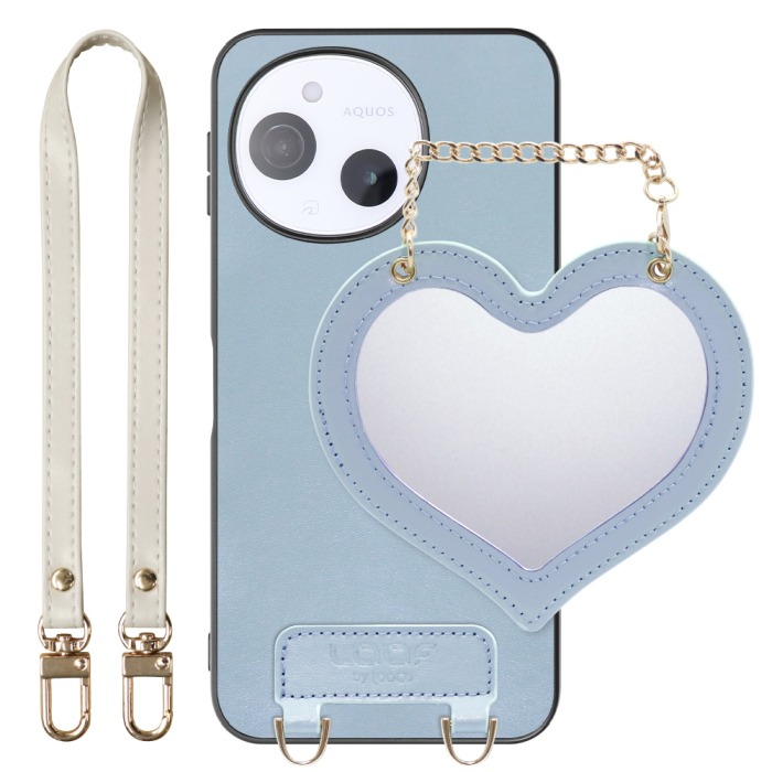 [ LOOF CHARM-SHELL Series ] AQUOS sense9 SH-53E SHG14 SH-M2 SH-53F SH-M33 スマホケース  ハートのミラーチャーム付き シンプル 背面カバー スマホケース ストラップ付 本革 [ AQUOS sense9 / sense10 ]