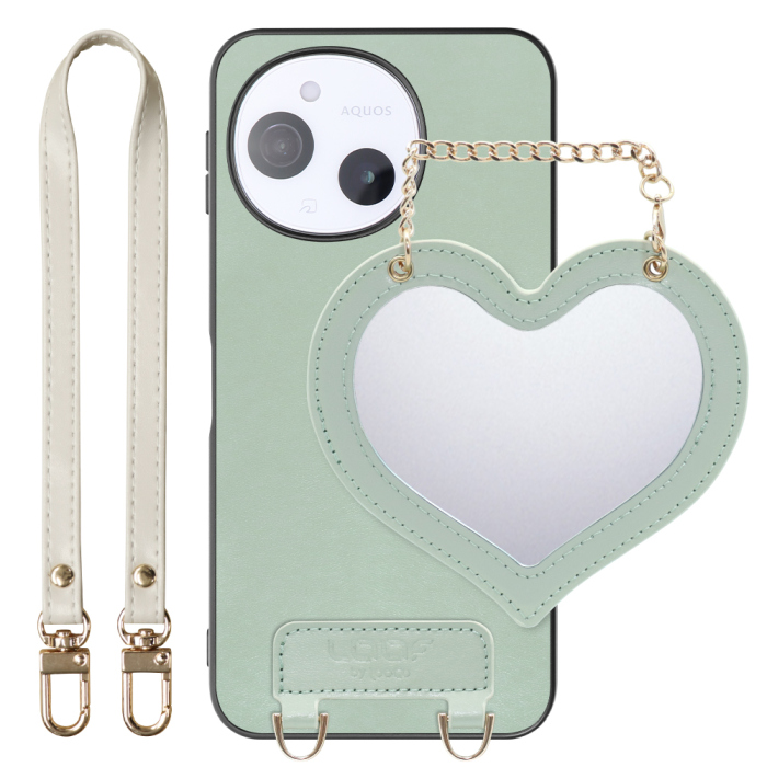 [ LOOF CHARM-SHELL Series ] AQUOS sense9 SH-53E SHG14 SH-M2 SH-53F SH-M33 スマホケース  ハートのミラーチャーム付き シンプル 背面カバー スマホケース ストラップ付 本革 [ AQUOS sense9 / sense10 ]