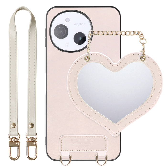 [ LOOF CHARM-SHELL Series ] AQUOS sense9 SH-53E SHG14 SH-M2 SH-53F SH-M33 スマホケース  ハートのミラーチャーム付き シンプル 背面カバー スマホケース ストラップ付 本革 [ AQUOS sense9 / sense10 ]