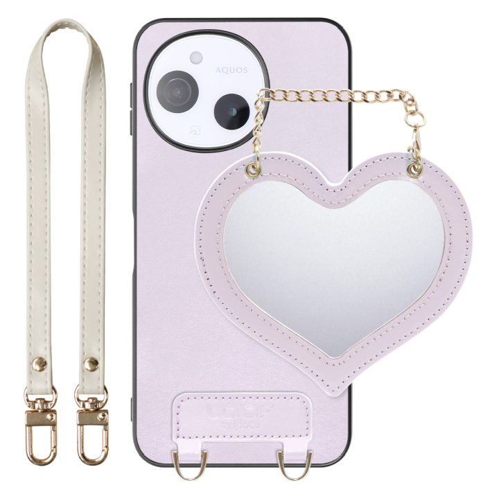 [ LOOF CHARM-SHELL Series ] AQUOS sense9 SH-53E SHG14 SH-M2 SH-53F SH-M33 スマホケース  ハートのミラーチャーム付き シンプル 背面カバー スマホケース ストラップ付 本革 [ AQUOS sense9 / sense10 ]