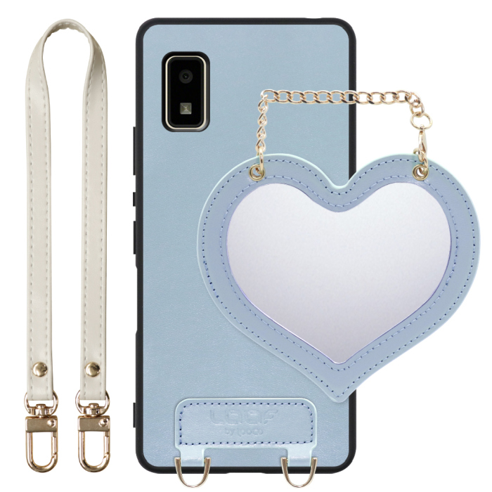 [ LOOF CHARM-SHELL Series ] AQUOS wish2 / wish  スマホケース  ハートのミラーチャーム付き シンプル 背面カバー スマホケース ストラップ付 本革 [ AQUOS wish/wish2 ]