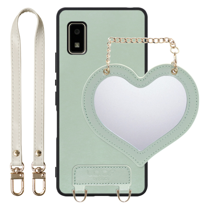 [ LOOF CHARM-SHELL Series ] AQUOS wish2 / wish  スマホケース  ハートのミラーチャーム付き シンプル 背面カバー スマホケース ストラップ付 本革 [ AQUOS wish/wish2 ]
