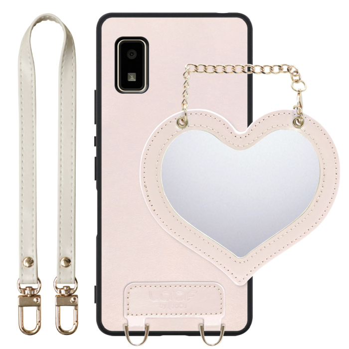 [ LOOF CHARM-SHELL Series ] AQUOS wish2 / wish  スマホケース  ハートのミラーチャーム付き シンプル 背面カバー スマホケース ストラップ付 本革 [ AQUOS wish/wish2 ]
