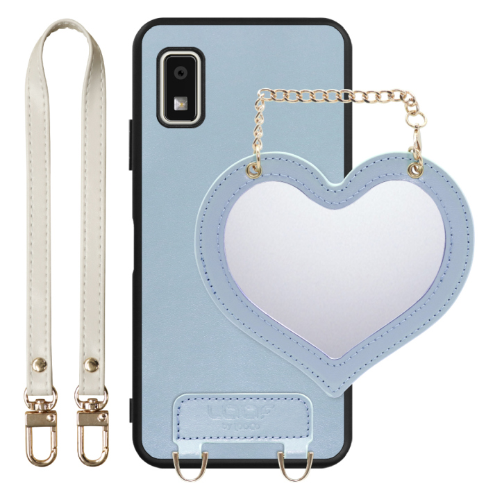 [ LOOF CHARM-SHELL Series ] AQUOS wish3 SH-53D / A303SH / A302SH  スマホケース  ハートのミラーチャーム付き シンプル 背面カバー スマホケース ストラップ付 本革 [ AQUOS wish3 ]