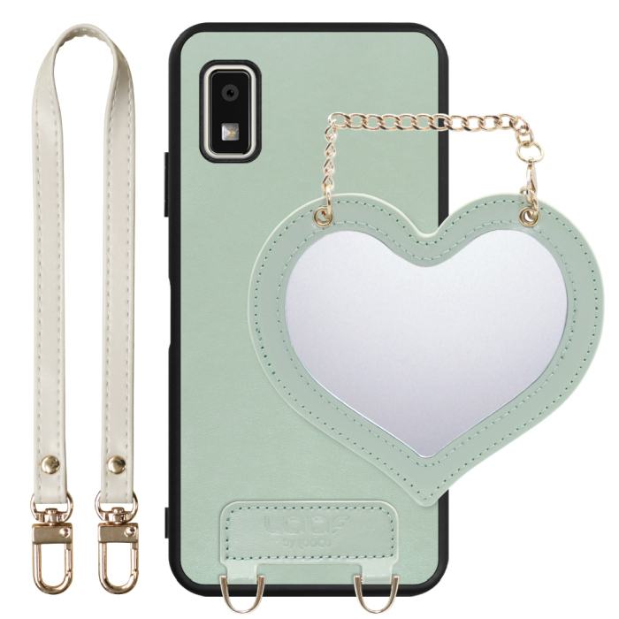 [ LOOF CHARM-SHELL Series ] AQUOS wish3 SH-53D / A303SH / A302SH  スマホケース  ハートのミラーチャーム付き シンプル 背面カバー スマホケース ストラップ付 本革 [ AQUOS wish3 ]