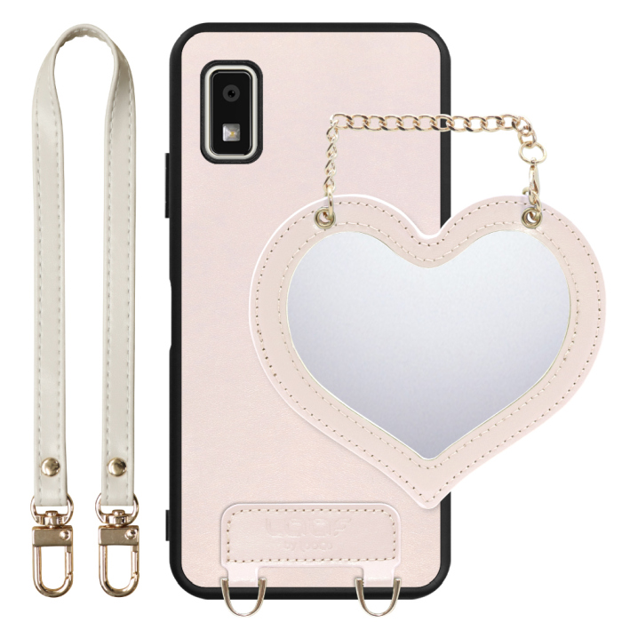 [ LOOF CHARM-SHELL Series ] AQUOS wish3 SH-53D / A303SH / A302SH  スマホケース  ハートのミラーチャーム付き シンプル 背面カバー スマホケース ストラップ付 本革 [ AQUOS wish3 ]