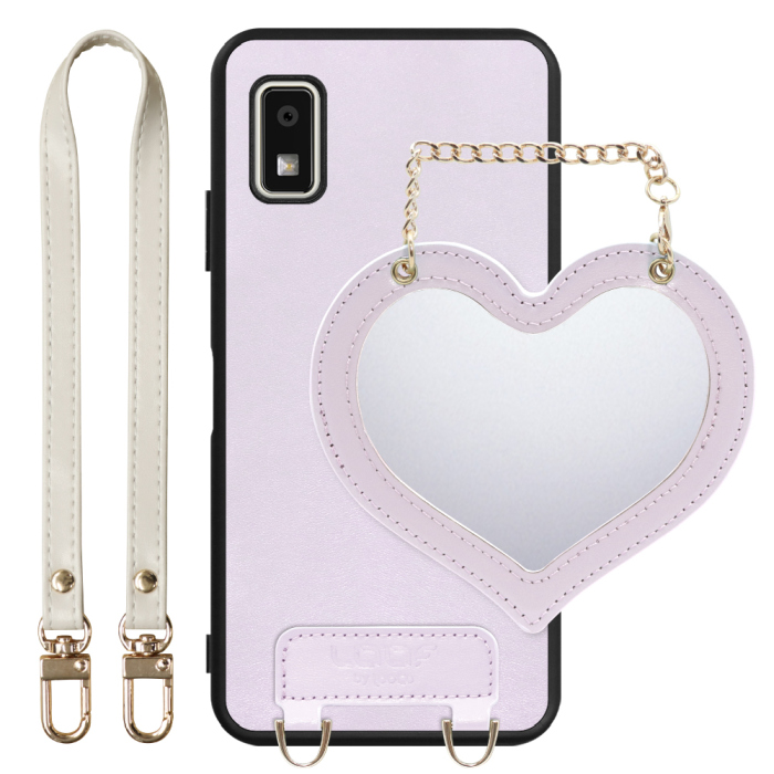 [ LOOF CHARM-SHELL Series ] AQUOS wish3 SH-53D / A303SH / A302SH  スマホケース  ハートのミラーチャーム付き シンプル 背面カバー スマホケース ストラップ付 本革 [ AQUOS wish3 ]