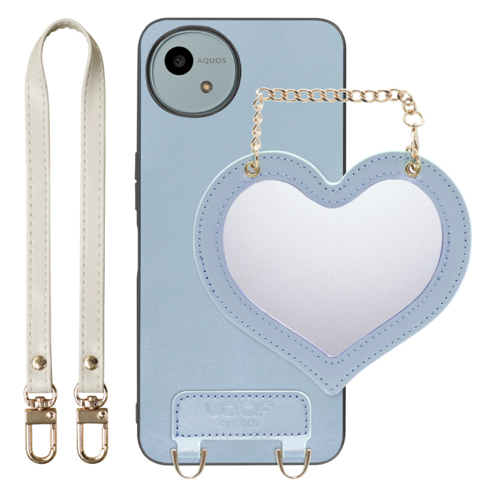 [ LOOF CHARM-SHELL Series ] AQUOS wish4 SH-52E スマホケース  ハートのミラーチャーム付き シンプル 背面カバー スマホケース ストラップ付 本革 [ AQUOS wish4 ]