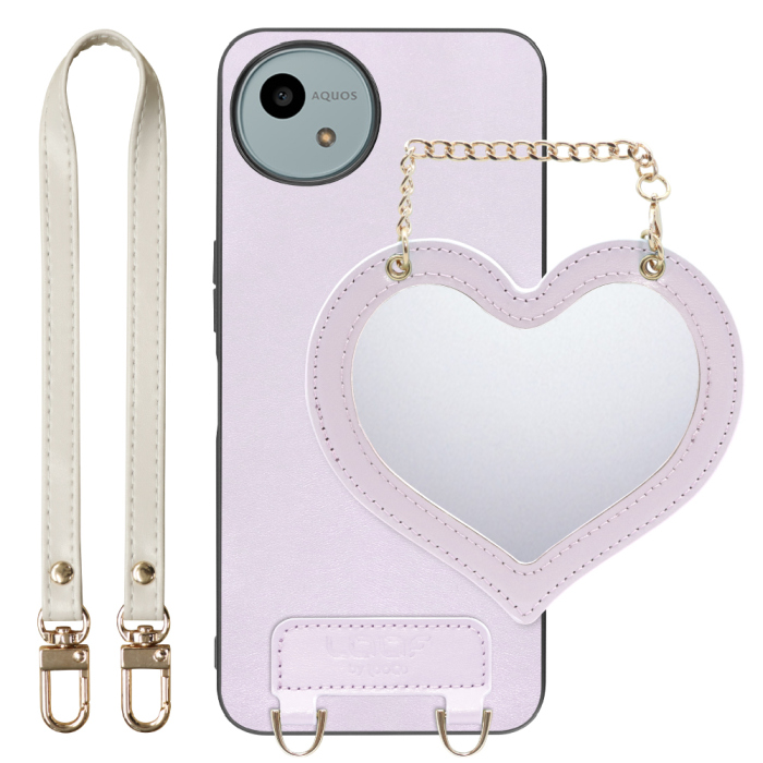 [ LOOF CHARM-SHELL Series ] AQUOS wish4 SH-52E スマホケース  ハートのミラーチャーム付き シンプル 背面カバー スマホケース ストラップ付 本革 [ AQUOS wish4 ]