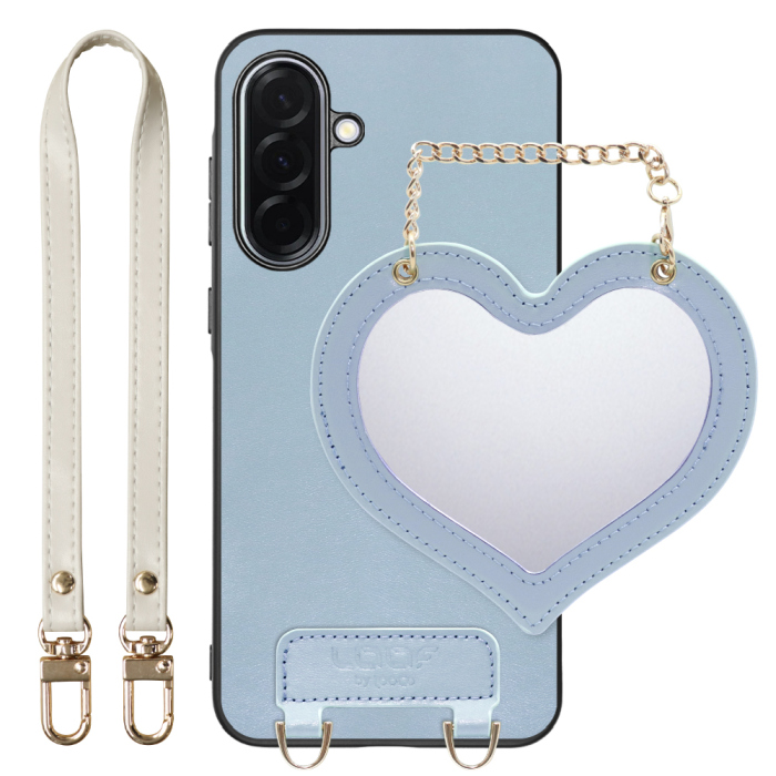 [ LOOF CHARM-SHELL Series ] Galaxy A36 5G SC-54F スマホケース  ハートのミラーチャーム付き シンプル 背面カバー スマホケース ストラップ付 本革 [ Galaxy A36 5G ]