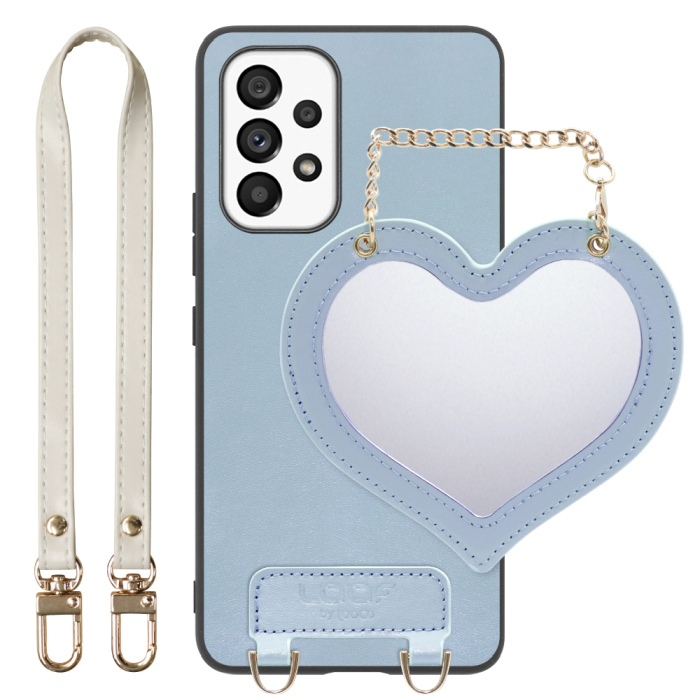 [ LOOF CHARM-SHELL Series ] Galaxy A53 5G SC-53C / SCG15 a535g スマホケース  ハートのミラーチャーム付き シンプル 背面カバー スマホケース ストラップ付 本革 [ Galaxy A53 5G ]