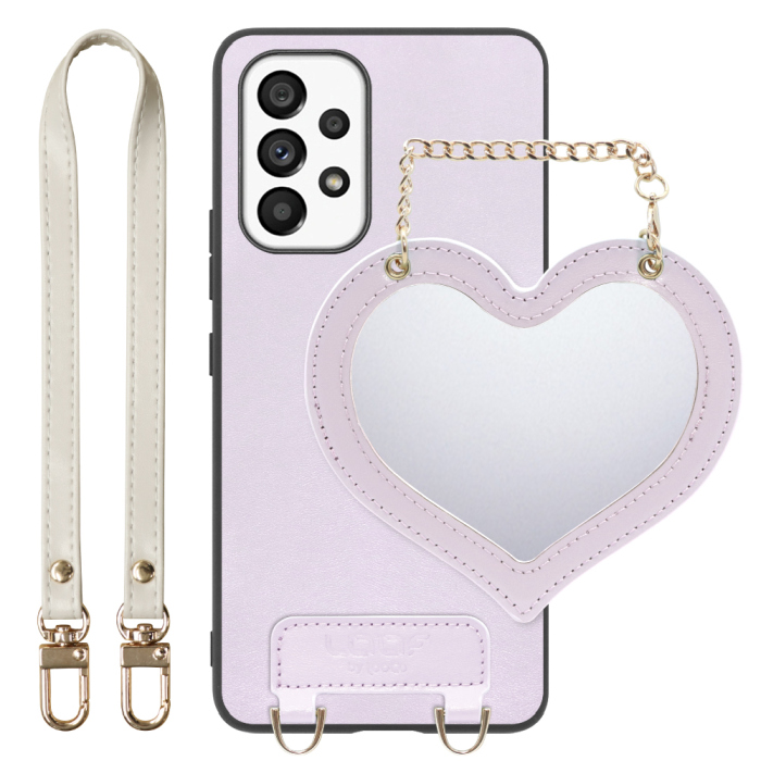 [ LOOF CHARM-SHELL Series ] Galaxy A53 5G SC-53C / SCG15 a535g スマホケース  ハートのミラーチャーム付き シンプル 背面カバー スマホケース ストラップ付 本革 [ Galaxy A53 5G ]