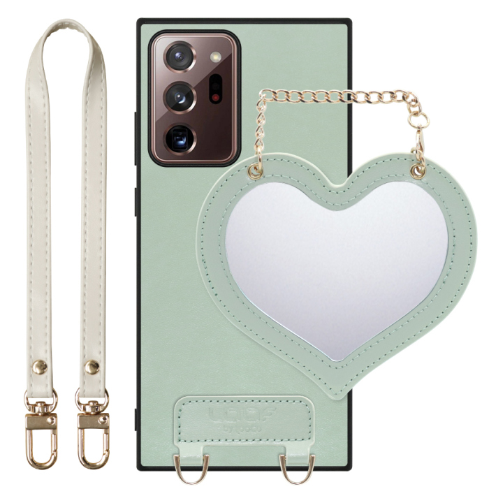 [ LOOF CHARM-SHELL Series ] Galaxy Note 20 Ultra 5G note20ultra5g note20 スマホケース  ハートのミラーチャーム付き シンプル 背面カバー スマホケース ストラップ付 本革 [ Galaxy Note20 Ultra ]