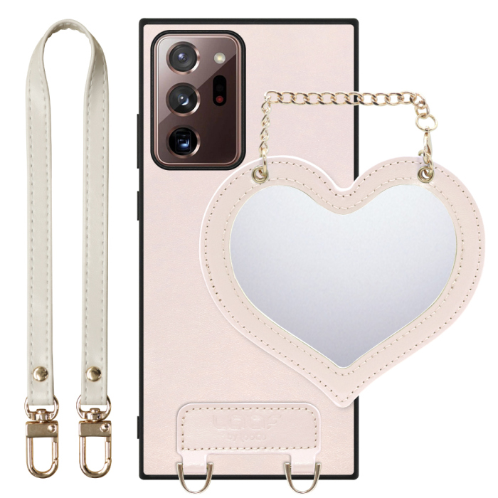 [ LOOF CHARM-SHELL Series ] Galaxy Note 20 Ultra 5G note20ultra5g note20 スマホケース  ハートのミラーチャーム付き シンプル 背面カバー スマホケース ストラップ付 本革 [ Galaxy Note20 Ultra ]