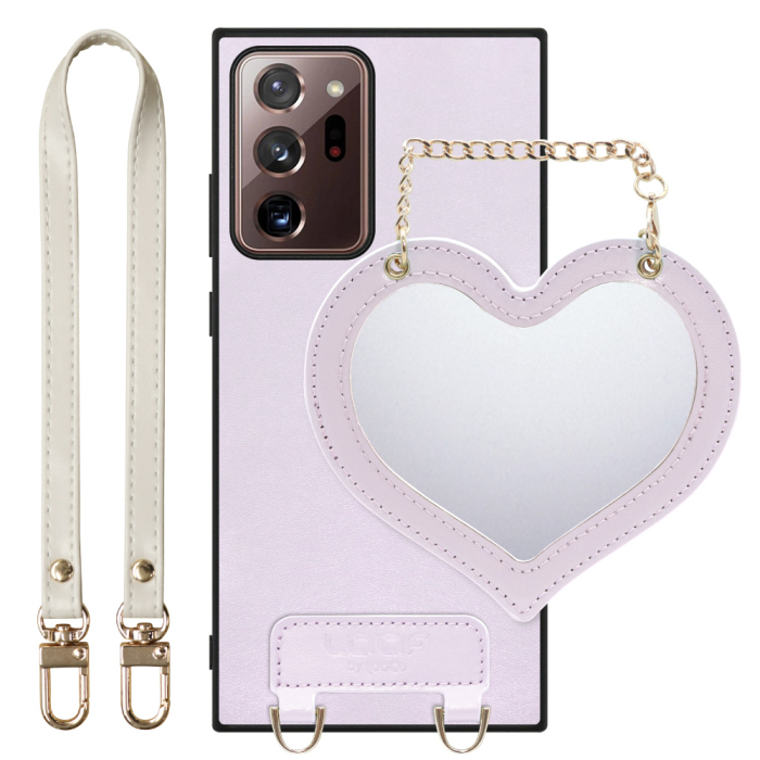 [ LOOF CHARM-SHELL Series ] Galaxy Note 20 Ultra 5G note20ultra5g note20 スマホケース  ハートのミラーチャーム付き シンプル 背面カバー スマホケース ストラップ付 本革 [ Galaxy Note20 Ultra ]