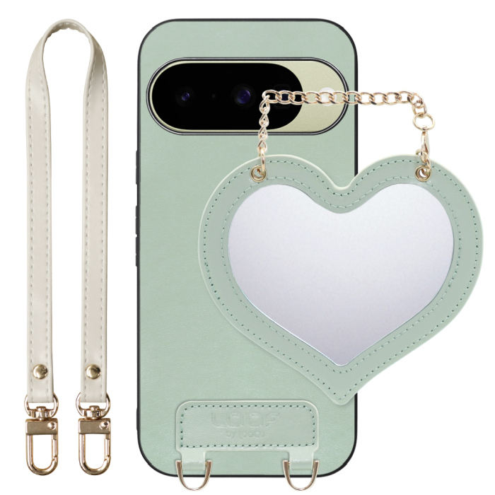 [ LOOF CHARM-SHELL Series ] Google Pixel 10 / 10 Pro Google Pixel10 Pixel10pro ピクセル10 ピクセル10プロ スマホケース  ハートのミラーチャーム付き シンプル 背面カバー スマホケース ストラップ付 本革 [ Google Pixel 10 / 10 Pro ]