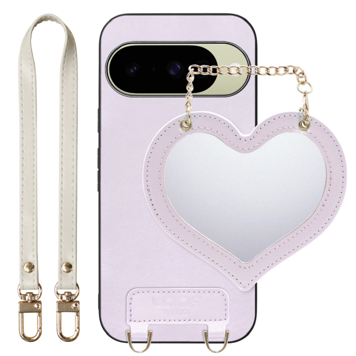 [ LOOF CHARM-SHELL Series ] Google Pixel 10 / 10 Pro Google Pixel10 Pixel10pro ピクセル10 ピクセル10プロ スマホケース  ハートのミラーチャーム付き シンプル 背面カバー スマホケース ストラップ付 本革 [ Google Pixel 10 / 10 Pro ]