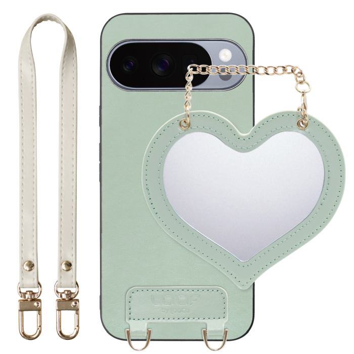 [ LOOF CHARM-SHELL Series ] Google Pixel 10 Pro XL Google Pixel10proxl ピクセル10プロXL スマホケース  ハートのミラーチャーム付き シンプル 背面カバー スマホケース ストラップ付 本革 [ Google Pixel 10 Pro XL ]