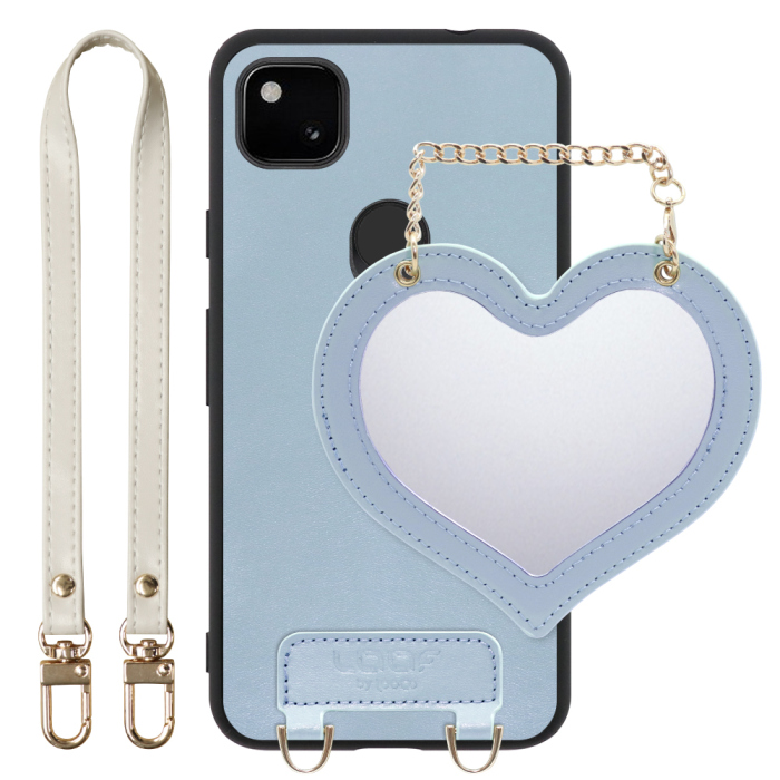 [ LOOF CHARM-SHELL Series ] Google Pixel 4a pixel4a googlepixel4a スマホケース  ハートのミラーチャーム付き シンプル 背面カバー スマホケース ストラップ付 本革 [ Google Pixel 4a ]