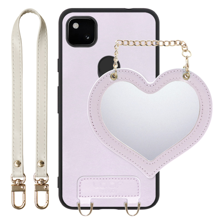 [ LOOF CHARM-SHELL Series ] Google Pixel 4a pixel4a googlepixel4a スマホケース  ハートのミラーチャーム付き シンプル 背面カバー スマホケース ストラップ付 本革 [ Google Pixel 4a ]