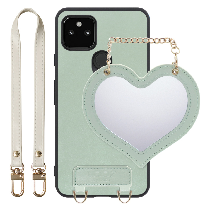 [ LOOF CHARM-SHELL Series ] Google Pixel 5a (5G) Googlepixel5a5g pixel5a5g pixel5a スマホケース  ハートのミラーチャーム付き シンプル 背面カバー スマホケース ストラップ付 本革 [ Google Pixel 5a (5G) ]
