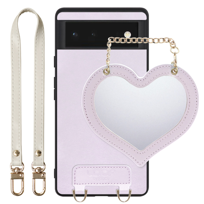 [ LOOF CHARM-SHELL Series ] Google Pixel 6 googlepixel6 pixel6 ピクセル6 スマホケース  ハートのミラーチャーム付き シンプル 背面カバー スマホケース ストラップ付 本革 [ Google Pixel 6 ]