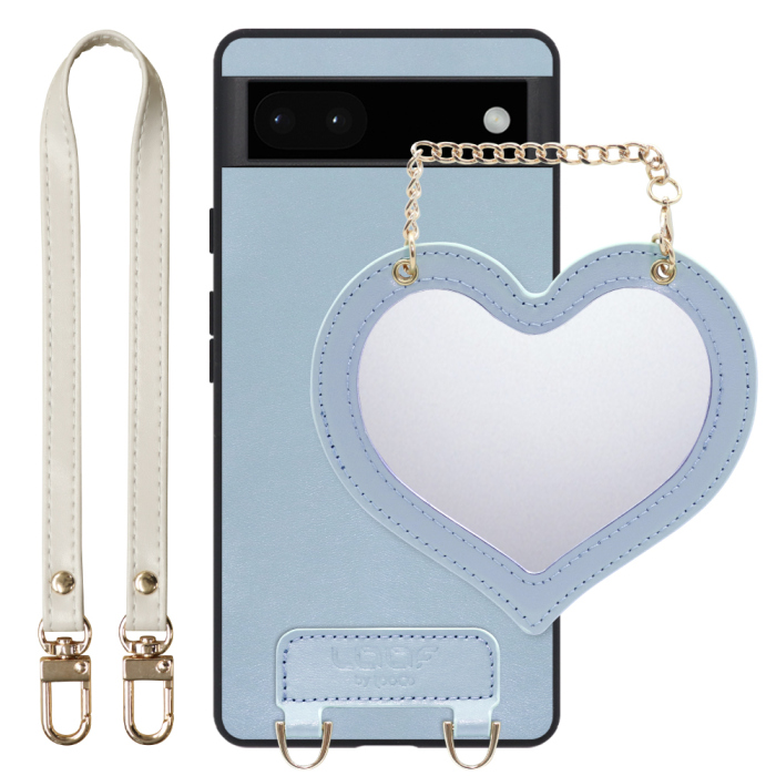 [ LOOF CHARM-SHELL Series ] Google Pixel 6a googlepixel6a pixel6a スマホケース  ハートのミラーチャーム付き シンプル 背面カバー スマホケース ストラップ付 本革 [ Google Pixel 6a ]