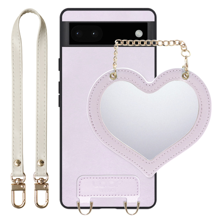 [ LOOF CHARM-SHELL Series ] Google Pixel 6a googlepixel6a pixel6a スマホケース  ハートのミラーチャーム付き シンプル 背面カバー スマホケース ストラップ付 本革 [ Google Pixel 6a ]