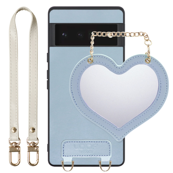 [ LOOF CHARM-SHELL Series ] Google Pixel 6 Pro Googlepixel6pro 6pro プロ ピクセル6pro スマホケース  ハートのミラーチャーム付き シンプル 背面カバー スマホケース ストラップ付 本革 [ Google Pixel 6 Pro ]