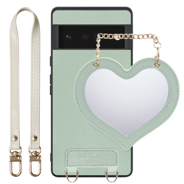 [ LOOF CHARM-SHELL Series ] Google Pixel 6 Pro Googlepixel6pro 6pro プロ ピクセル6pro スマホケース  ハートのミラーチャーム付き シンプル 背面カバー スマホケース ストラップ付 本革 [ Google Pixel 6 Pro ]