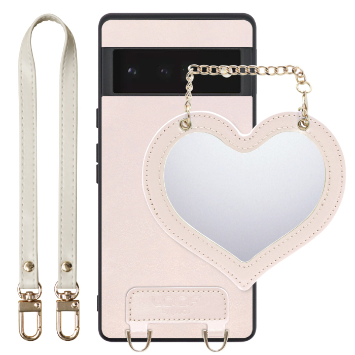 [ LOOF CHARM-SHELL Series ] Google Pixel 6 Pro Googlepixel6pro 6pro プロ ピクセル6pro スマホケース  ハートのミラーチャーム付き シンプル 背面カバー スマホケース ストラップ付 本革 [ Google Pixel 6 Pro ]
