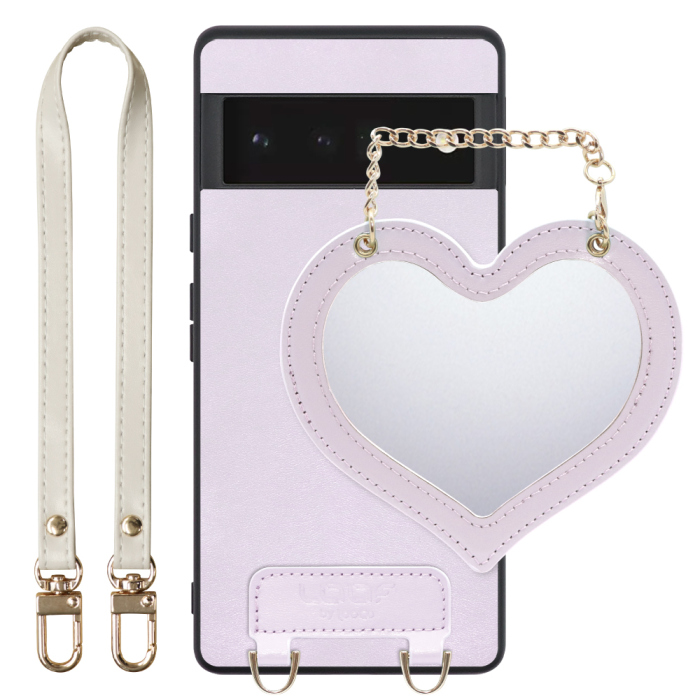 [ LOOF CHARM-SHELL Series ] Google Pixel 6 Pro Googlepixel6pro 6pro プロ ピクセル6pro スマホケース  ハートのミラーチャーム付き シンプル 背面カバー スマホケース ストラップ付 本革 [ Google Pixel 6 Pro ]