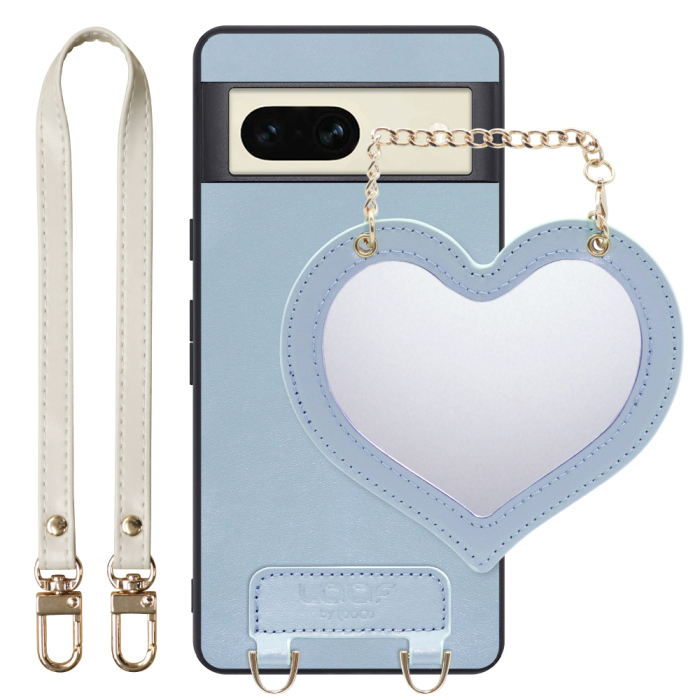 [ LOOF CHARM-SHELL Series ] Google pixel 7 googlepixel7 pixel7 ピクセル7 スマホケース  ハートのミラーチャーム付き シンプル 背面カバー スマホケース ストラップ付 本革 [ Google Pixel 7 ]