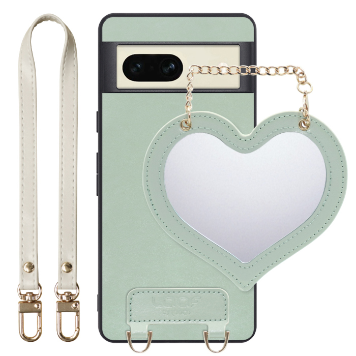 [ LOOF CHARM-SHELL Series ] Google pixel 7 googlepixel7 pixel7 ピクセル7 スマホケース  ハートのミラーチャーム付き シンプル 背面カバー スマホケース ストラップ付 本革 [ Google Pixel 7 ]