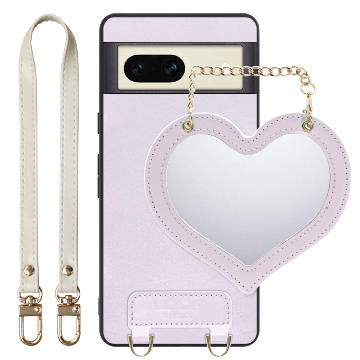 [ LOOF CHARM-SHELL Series ] Google pixel 7 googlepixel7 pixel7 ピクセル7 スマホケース  ハートのミラーチャーム付き シンプル 背面カバー スマホケース ストラップ付 本革 [ Google Pixel 7 ]