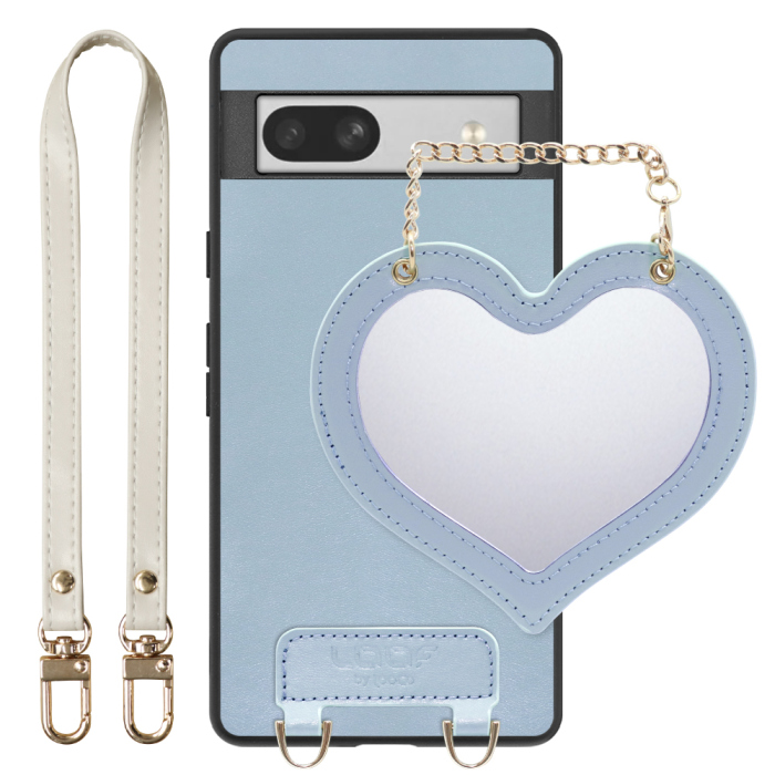 [ LOOF CHARM-SHELL Series ] Google Pixel 7a googlepixel7a pixel7a スマホケース  ハートのミラーチャーム付き シンプル 背面カバー スマホケース ストラップ付 本革 [ Google Pixel 7a ]