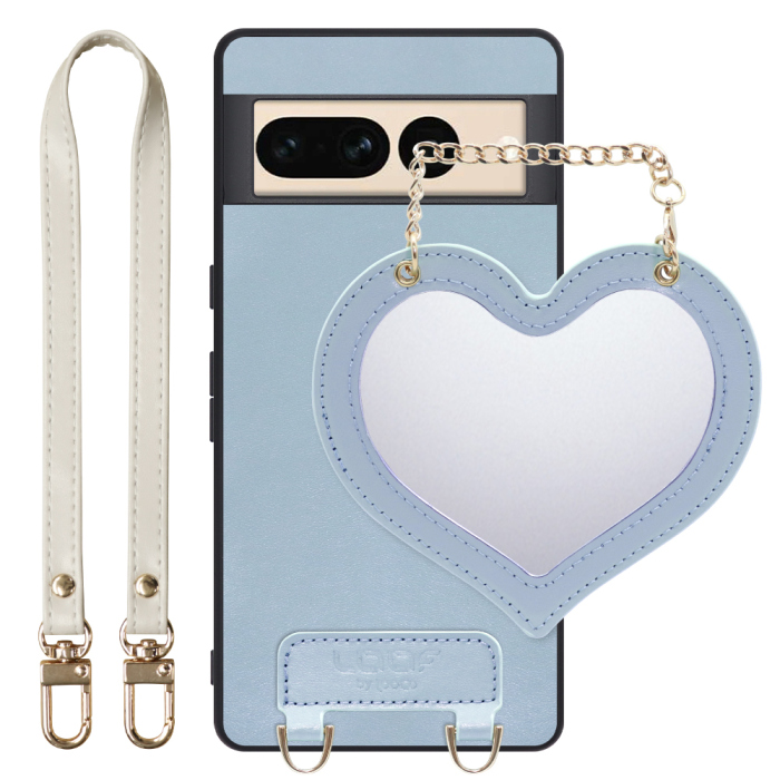 [ LOOF CHARM-SHELL Series ] Google pixel 7 Pro googlepixel7pro 7pro プロ ピクセル7pro スマホケース  ハートのミラーチャーム付き シンプル 背面カバー スマホケース ストラップ付 本革 [ Google Pixel 7 Pro ]