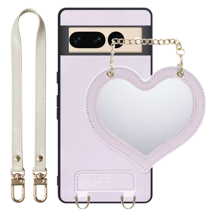 [ LOOF CHARM-SHELL Series ] Google pixel 7 Pro googlepixel7pro 7pro プロ ピクセル7pro スマホケース  ハートのミラーチャーム付き シンプル 背面カバー スマホケース ストラップ付 本革 [ Google Pixel 7 Pro ]