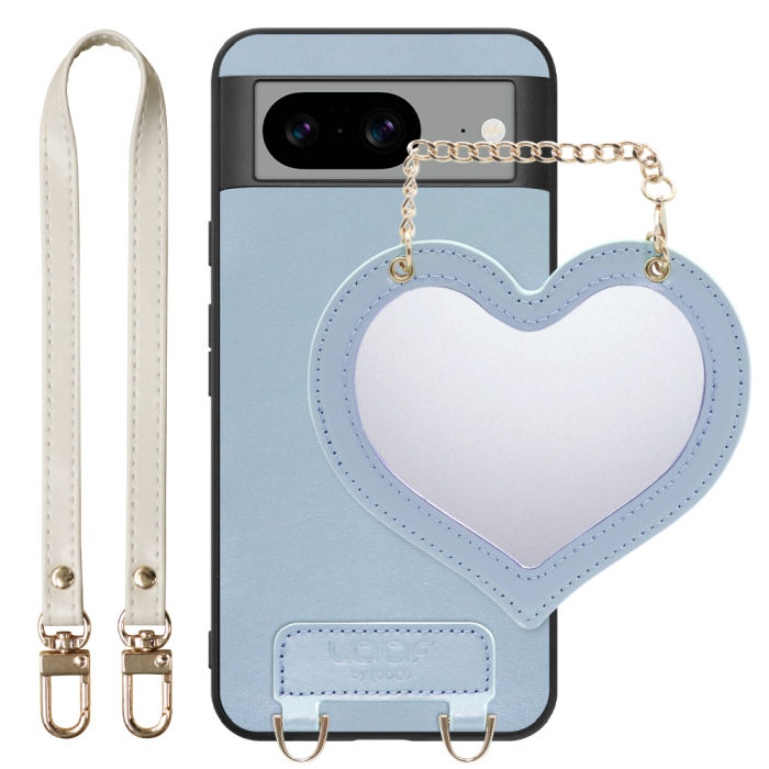 [ LOOF CHARM-SHELL Series ] Google pixel 8 googlepixel8 Pixel8 ピクセル8 スマホケース  ハートのミラーチャーム付き シンプル 背面カバー スマホケース ストラップ付 本革 [ Google Pixel 8 ]