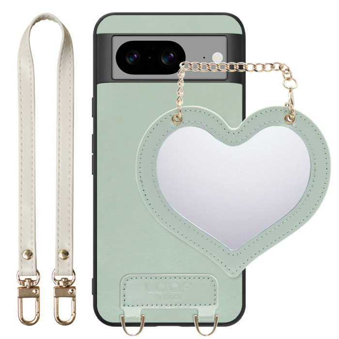 [ LOOF CHARM-SHELL Series ] Google pixel 8 googlepixel8 Pixel8 ピクセル8 スマホケース  ハートのミラーチャーム付き シンプル 背面カバー スマホケース ストラップ付 本革 [ Google Pixel 8 ]