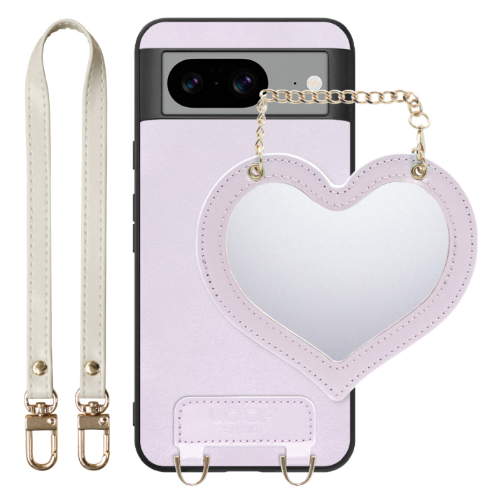 [ LOOF CHARM-SHELL Series ] Google pixel 8 googlepixel8 Pixel8 ピクセル8 スマホケース  ハートのミラーチャーム付き シンプル 背面カバー スマホケース ストラップ付 本革 [ Google Pixel 8 ]